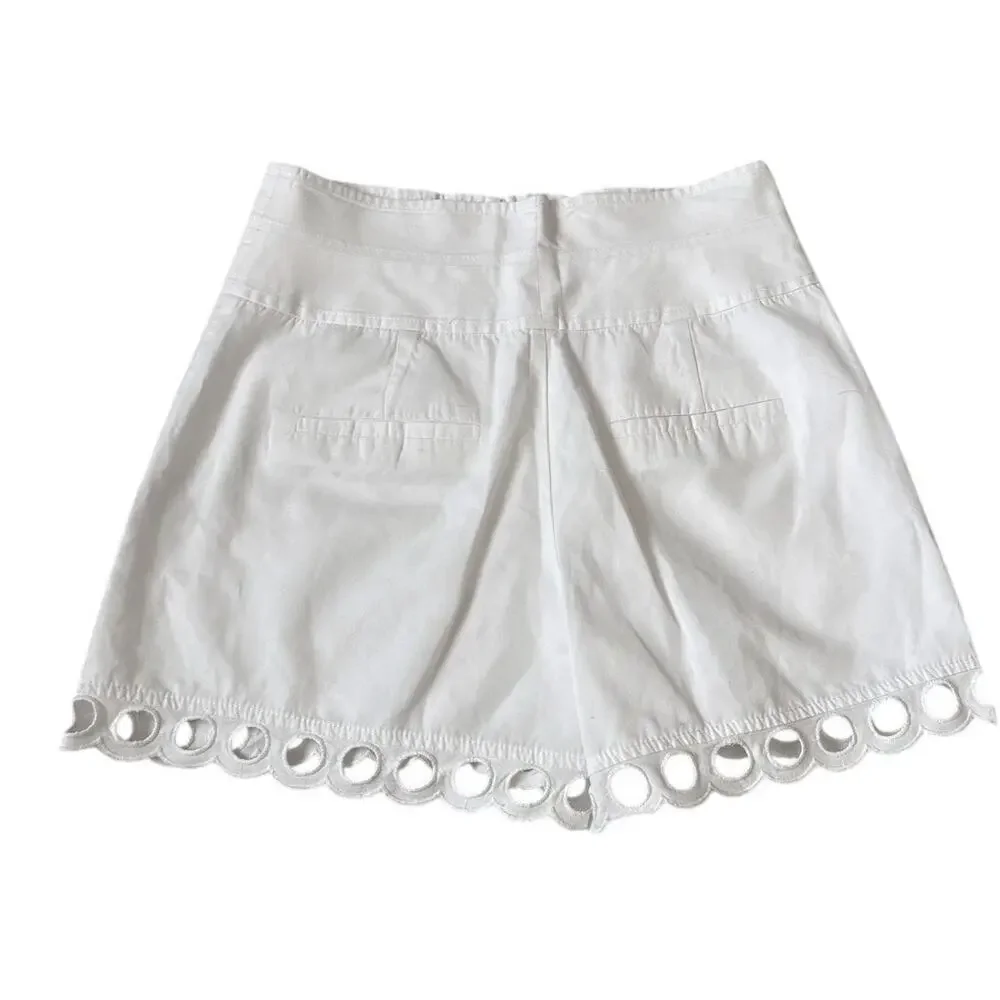 Rebecca Taylor White Linen Cotton Eyelet Hem Shorts 0 - Picture 6 of 6
